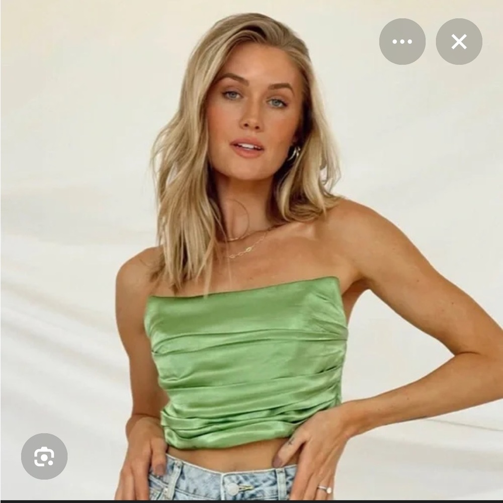 Vestique Light Green Satin Crop Top